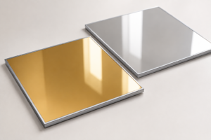 Dalles de faux plafond suspendu effet miroir finitions or et argent