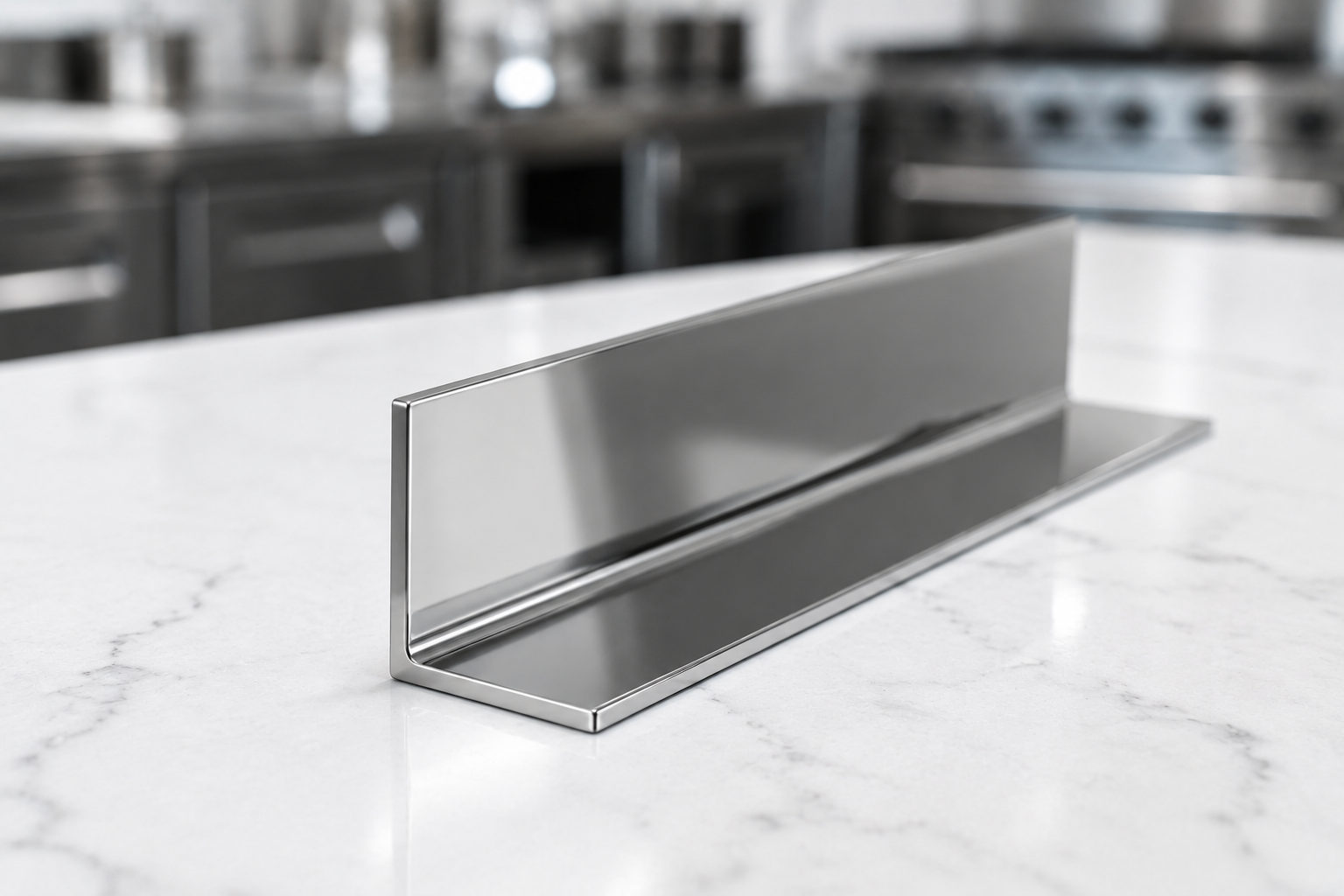 Profilé de finition en L type cornière en tôle inox poli miroir 304L sur mesure pour angle de mur.