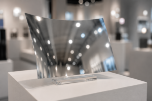 Plaque de polystyrène choc finition miroir argent pour habillage intérieur souple et résistant.