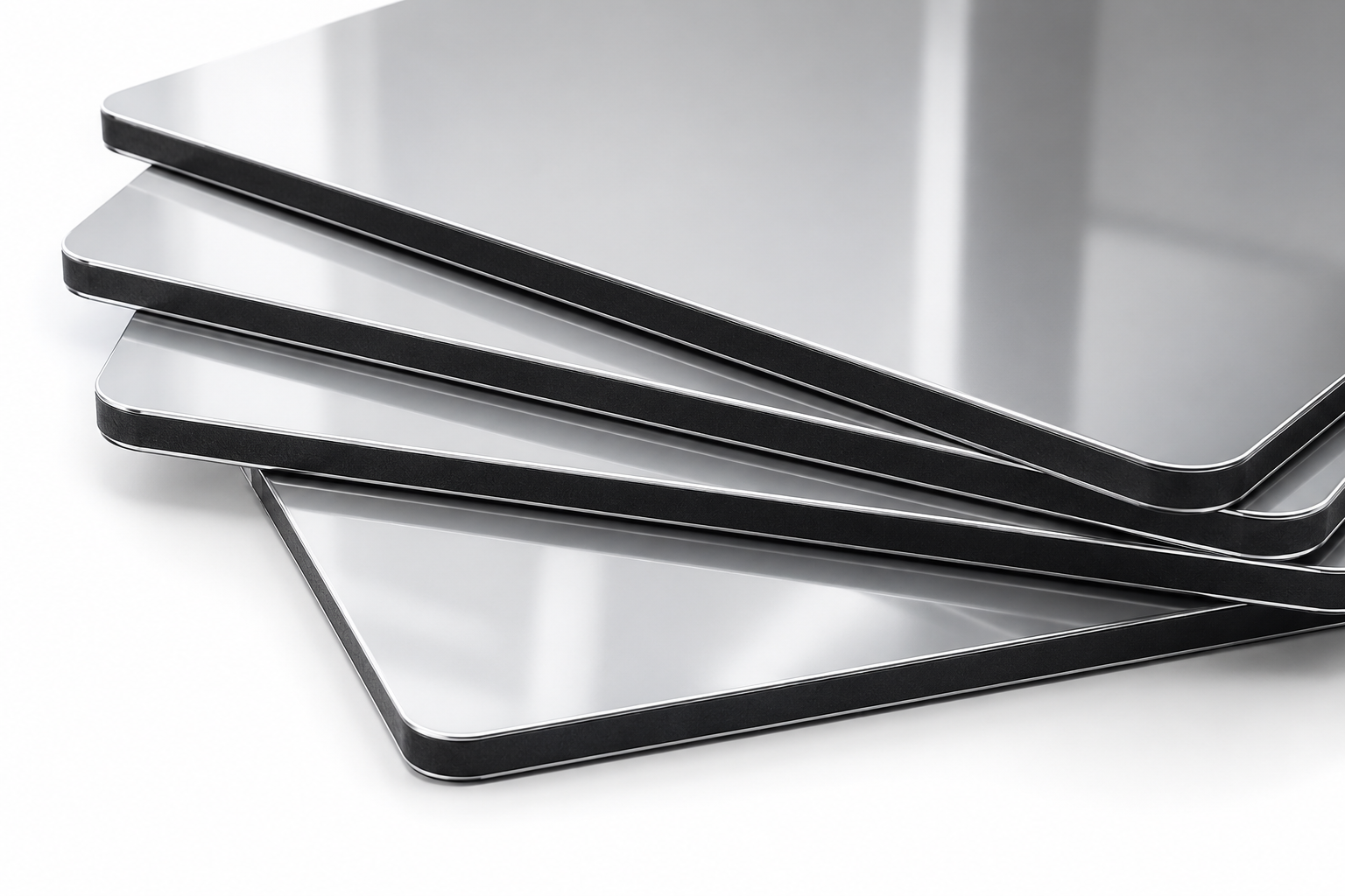 Panneaux composites en aluminium Dibond miroir 5005 aux coins arrondis superposés